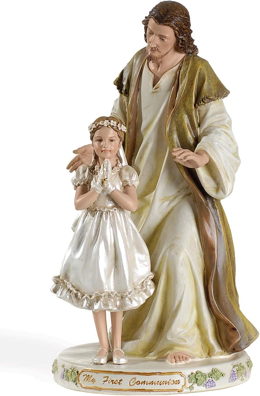 First Communion Statue Jesus with Praying a Girl 9.5in