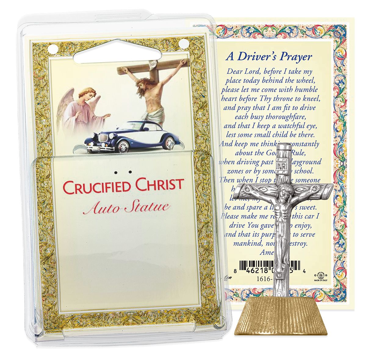 Crucifix Auto Statue with Prayer Card