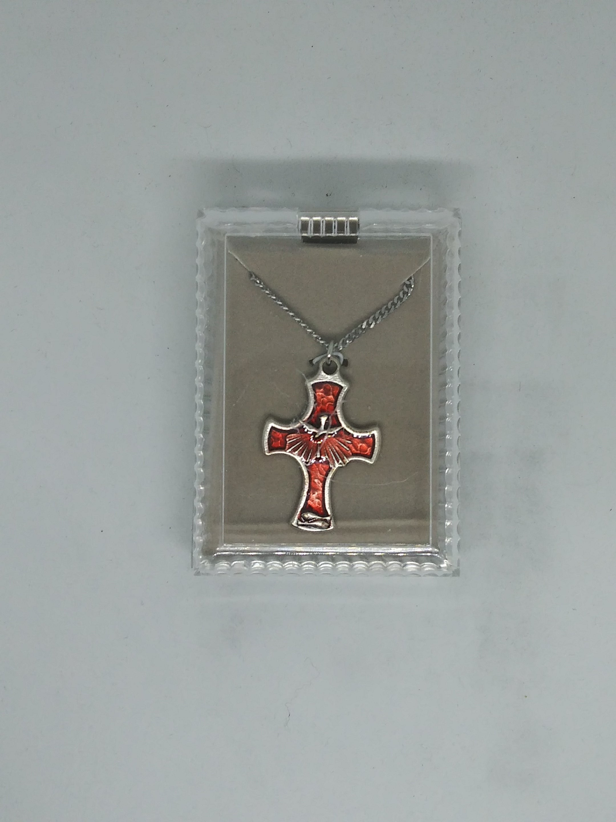 Metal Dove Cross Red Enamel Pendan