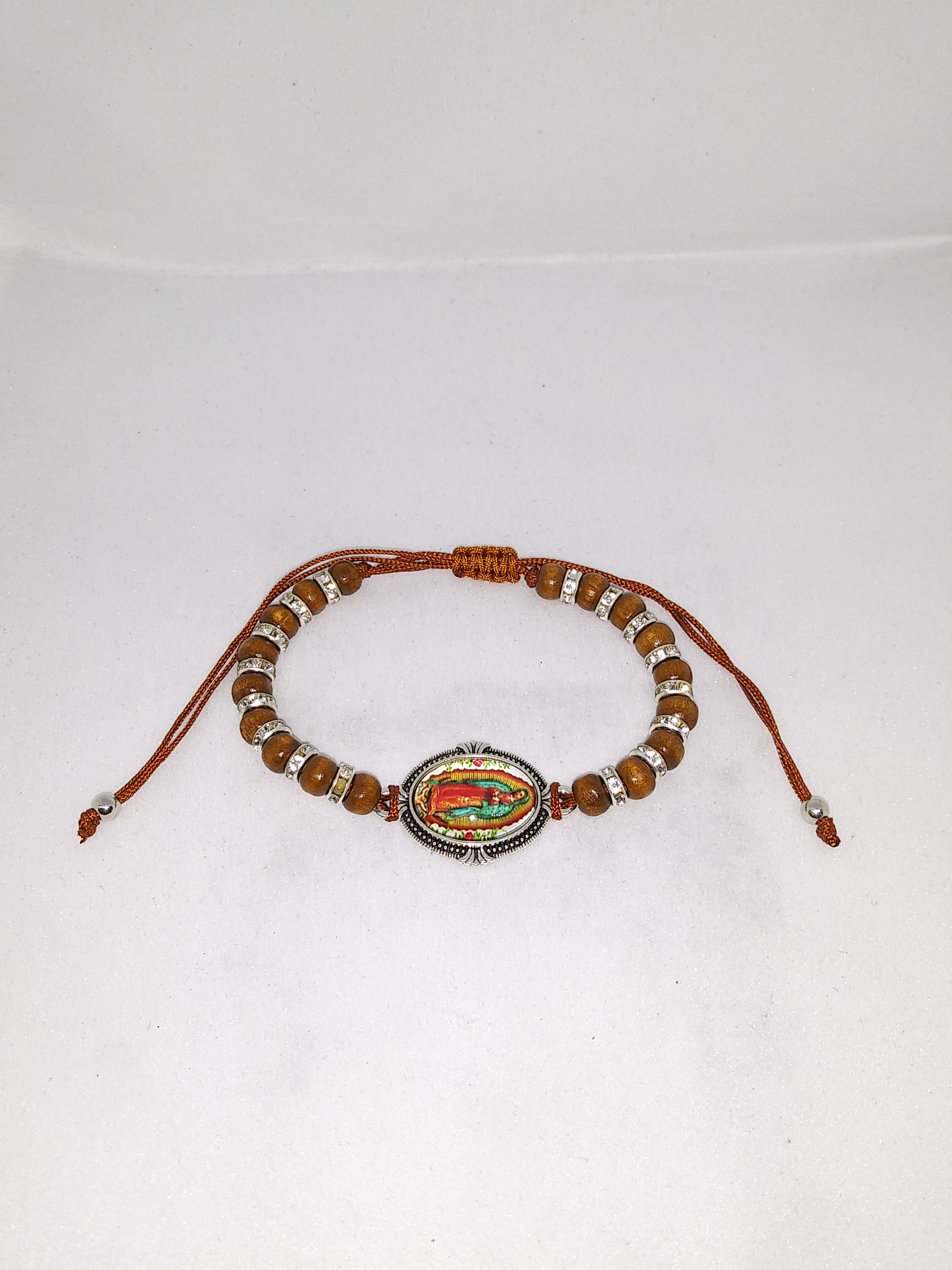 VIRGEN DE GUADALUPE WOOD BEAD ADJUSTABLE BRACELET