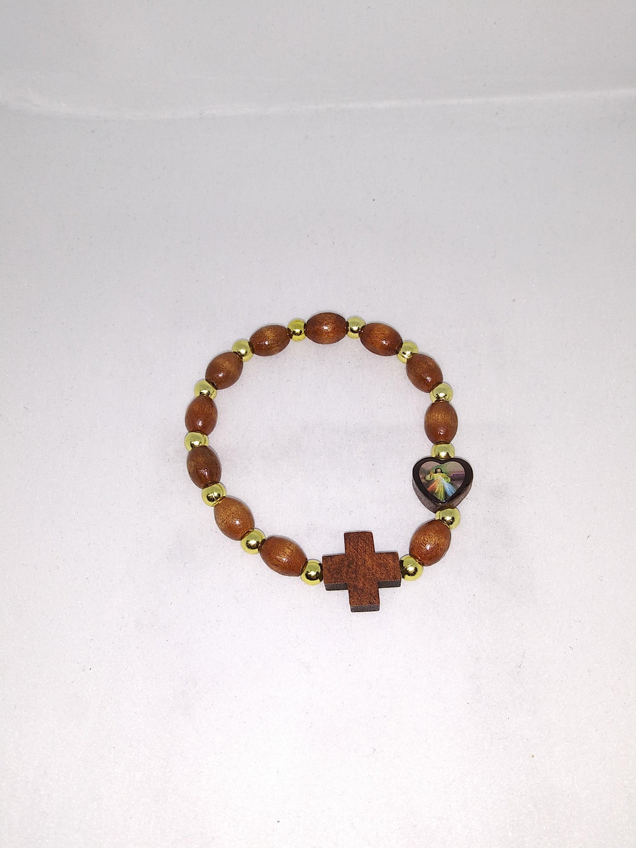 Divine Mercy Wood Bead Rosary Stretch Bracelet