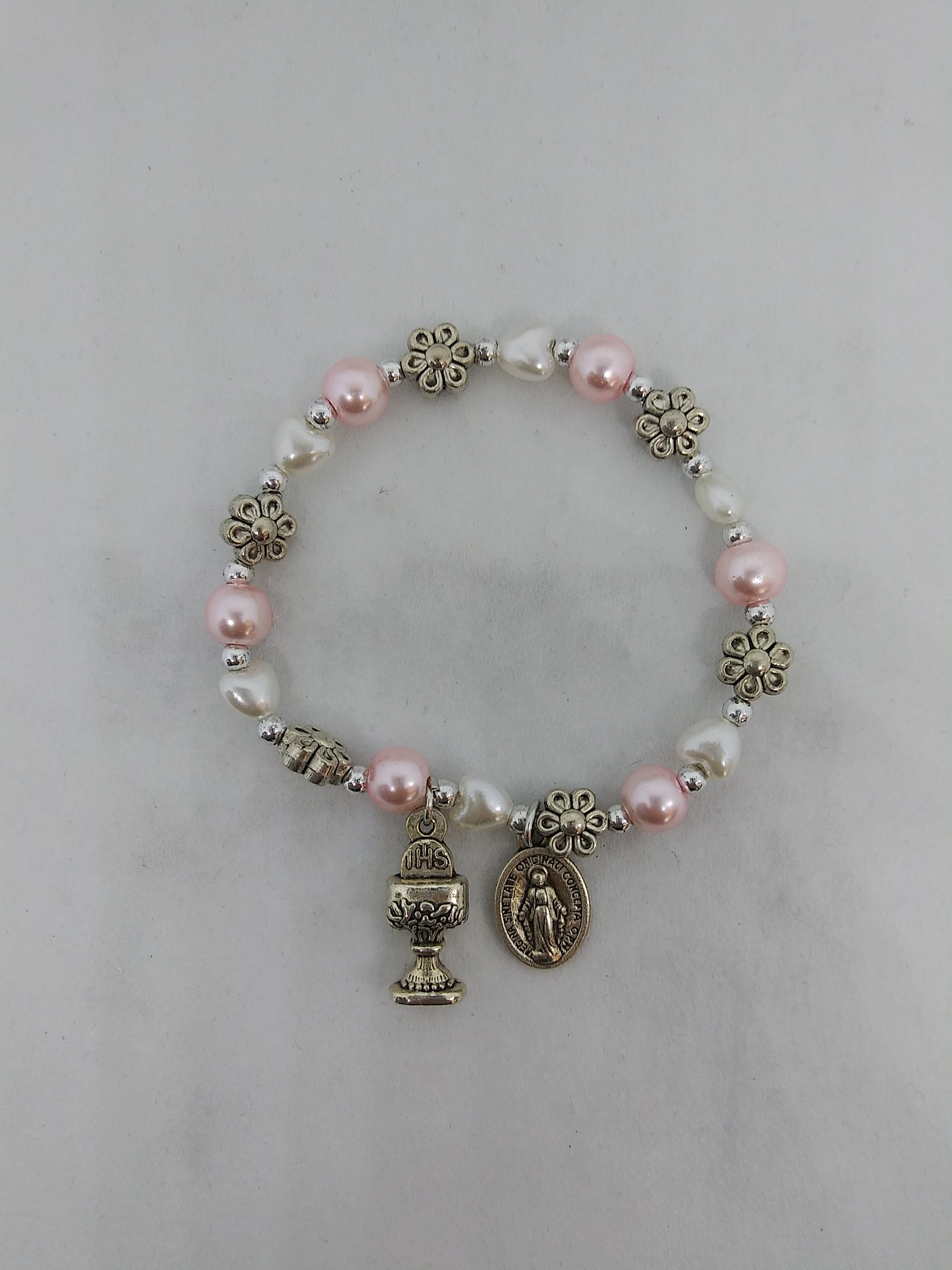 First Communion Bracelet Pink Pearl