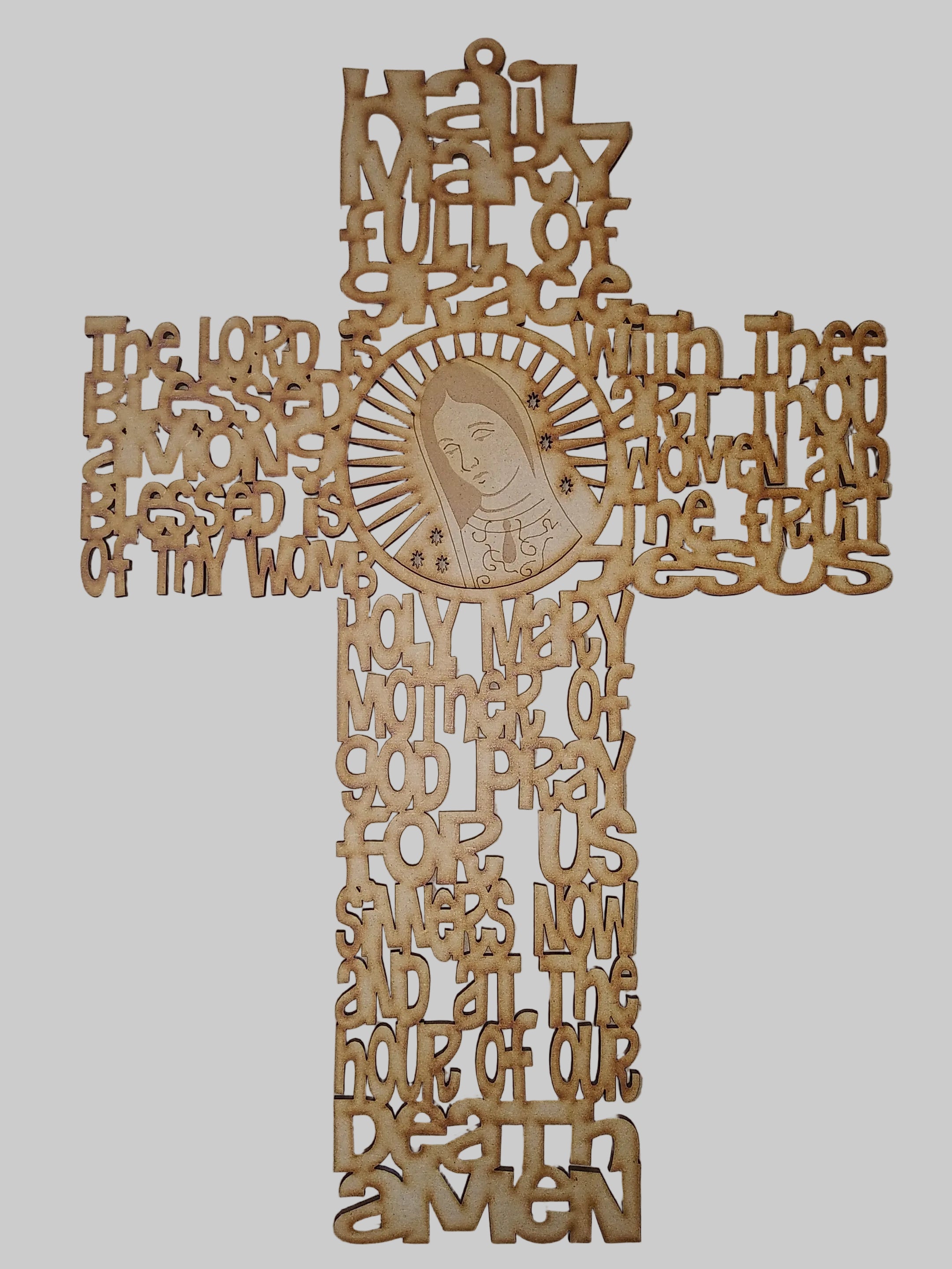 Hail Mary Wood Crucifix