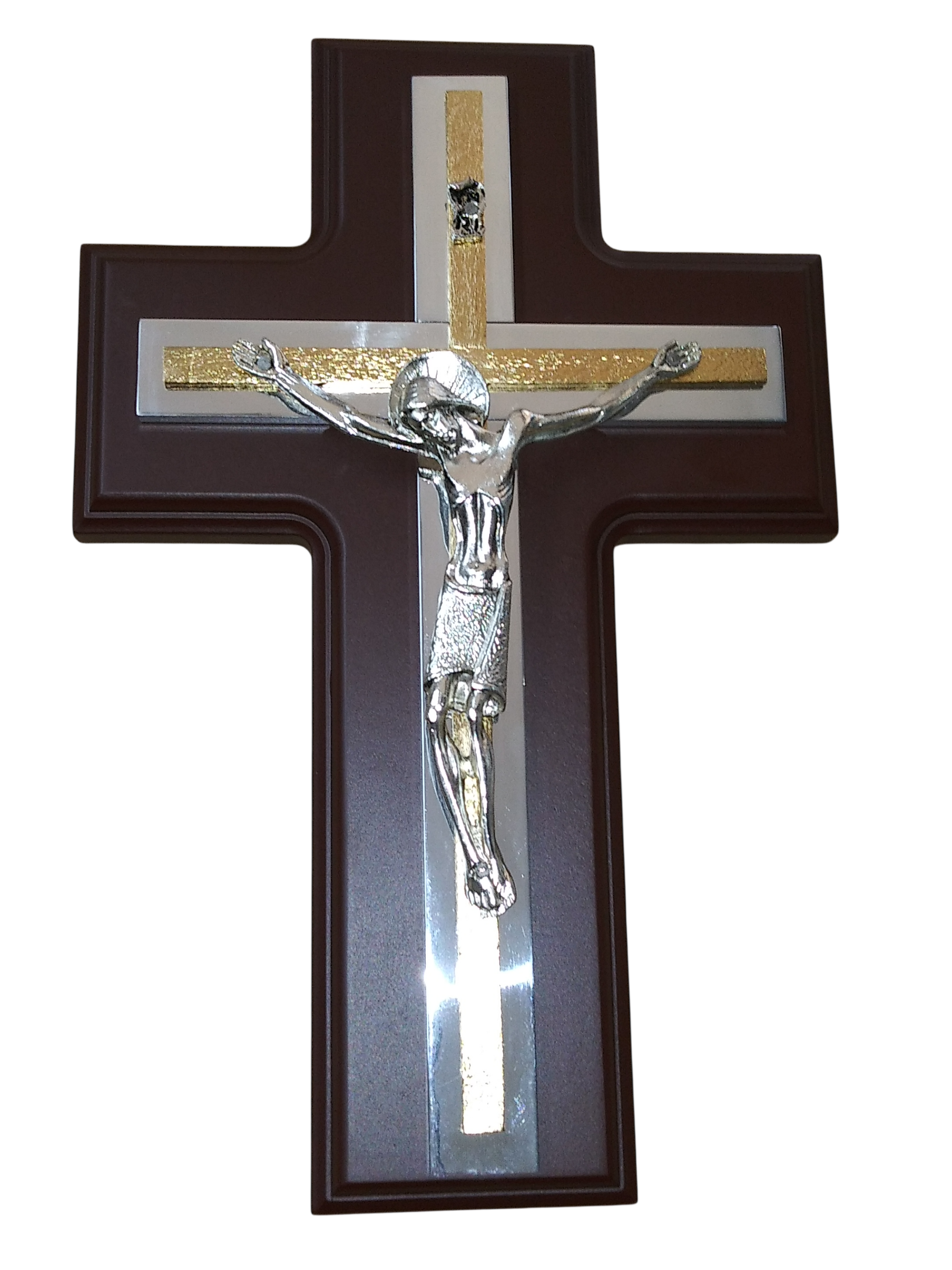 Crucifix Gold and Silver  On Wood