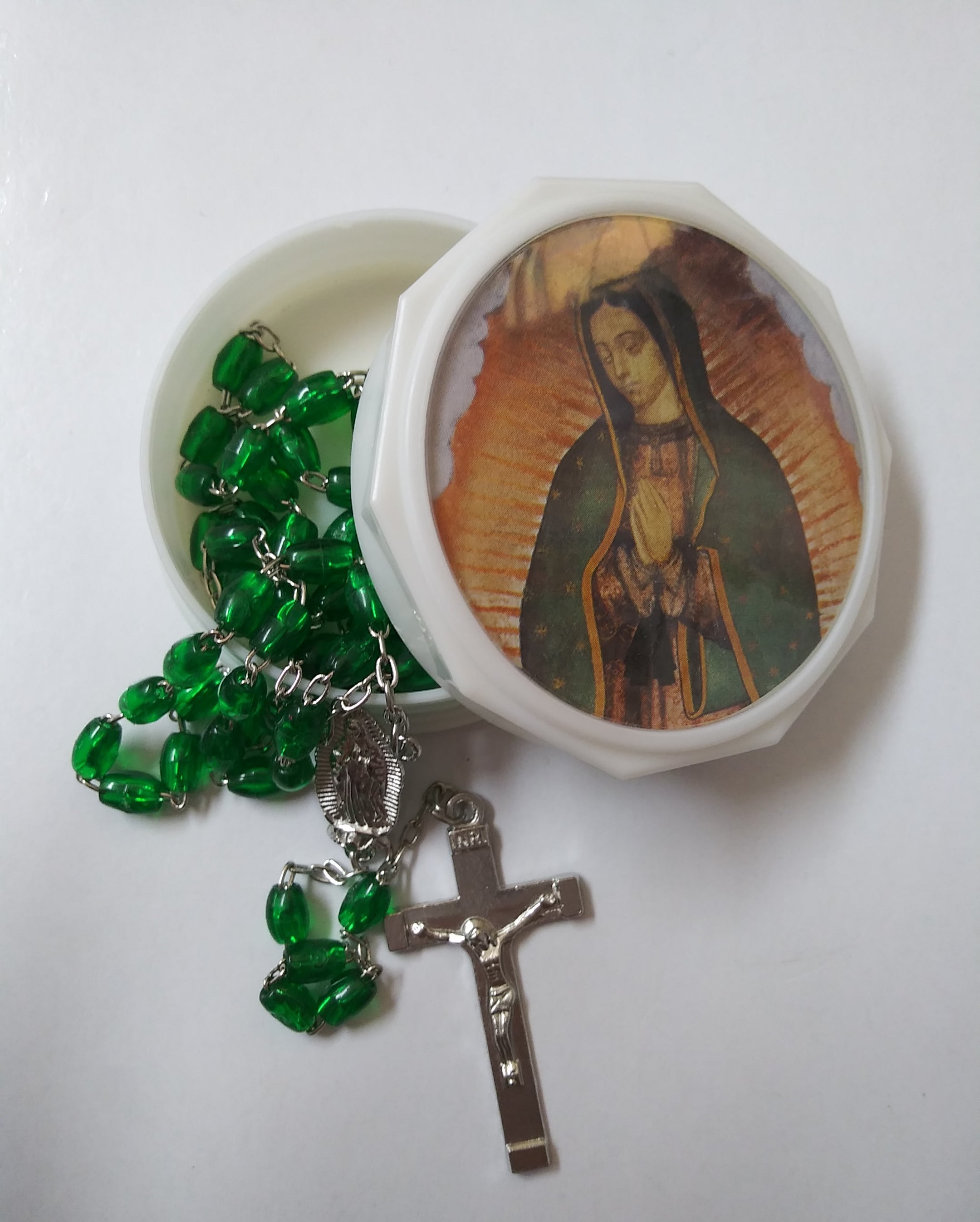 Our Lady Of Guadalupe Green Rosary W/Case