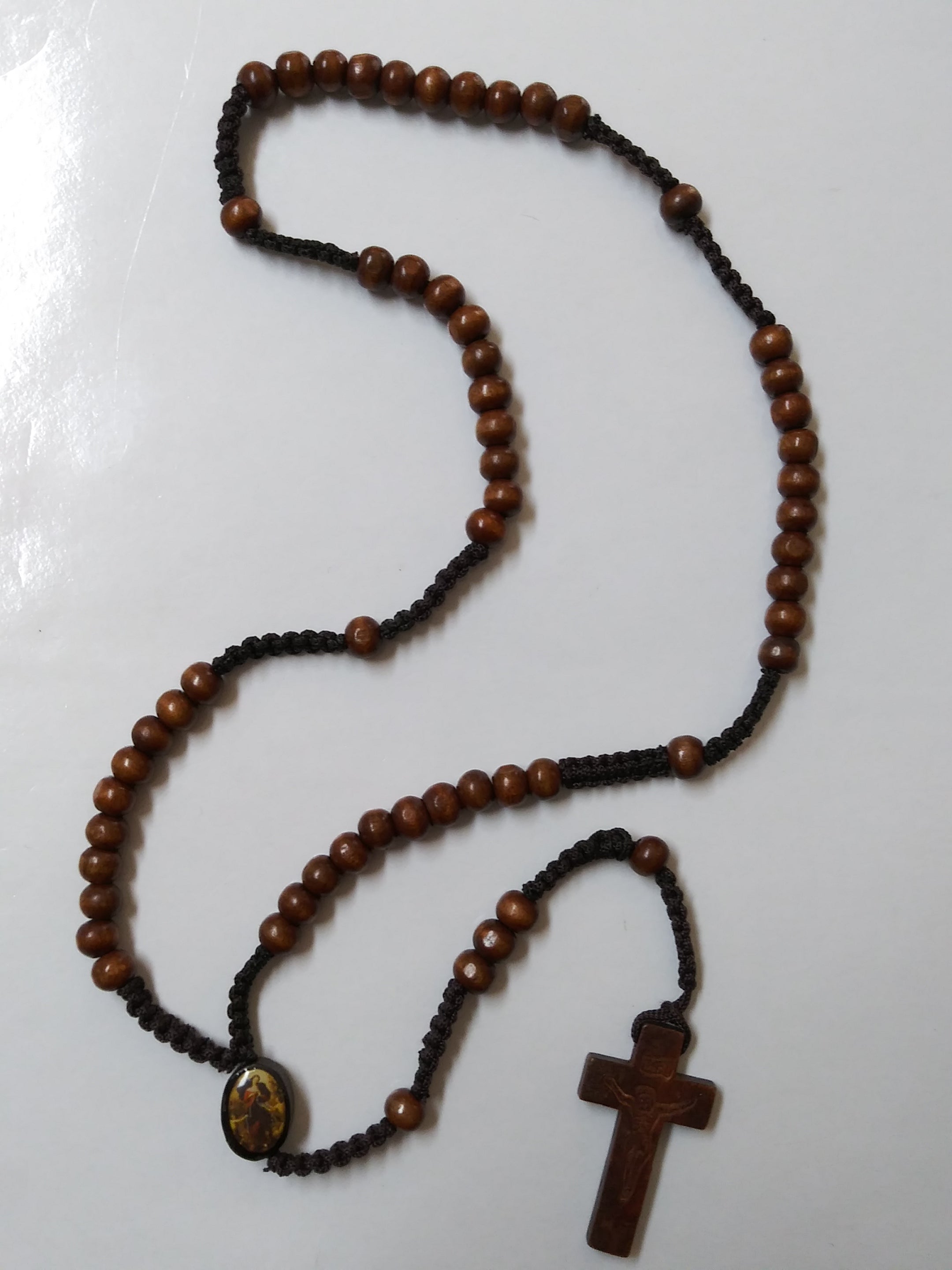 Mary Untier Of Knots Wood Cord Rosary