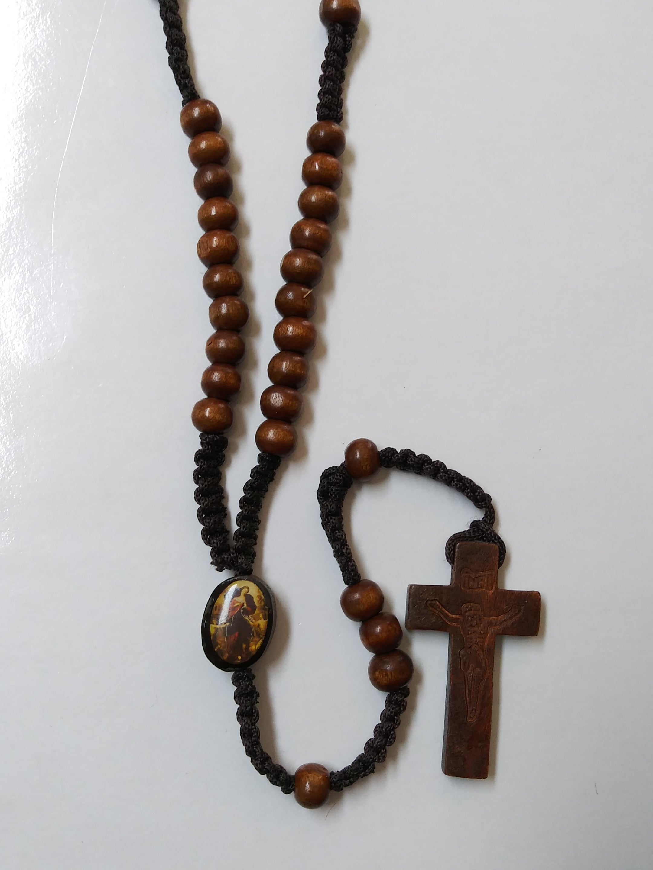Mary Untier Of Knots Wood Cord Rosary