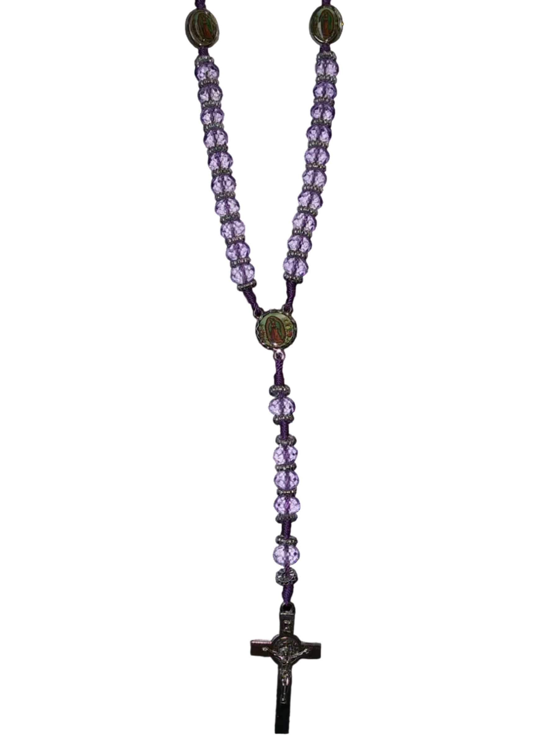 Rosario Morado Virgen De Guadalupe Cuentas De Vidrio Facetadas