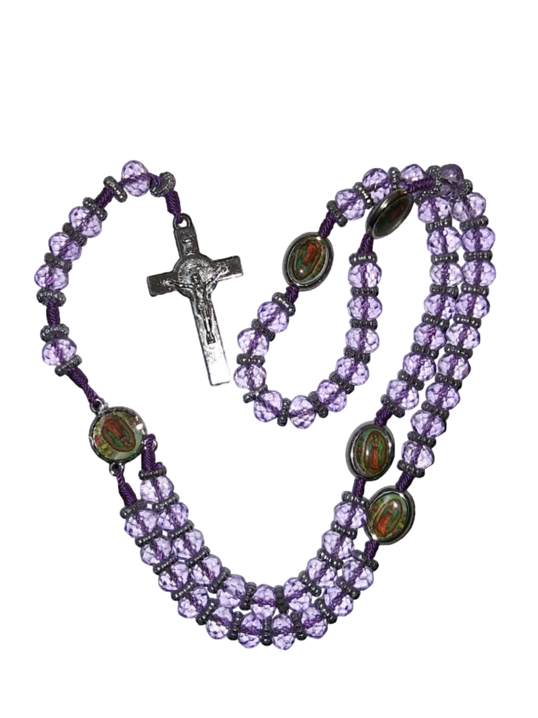 Rosario Morado Virgen De Guadalupe Cuentas De Vidrio Facetadas