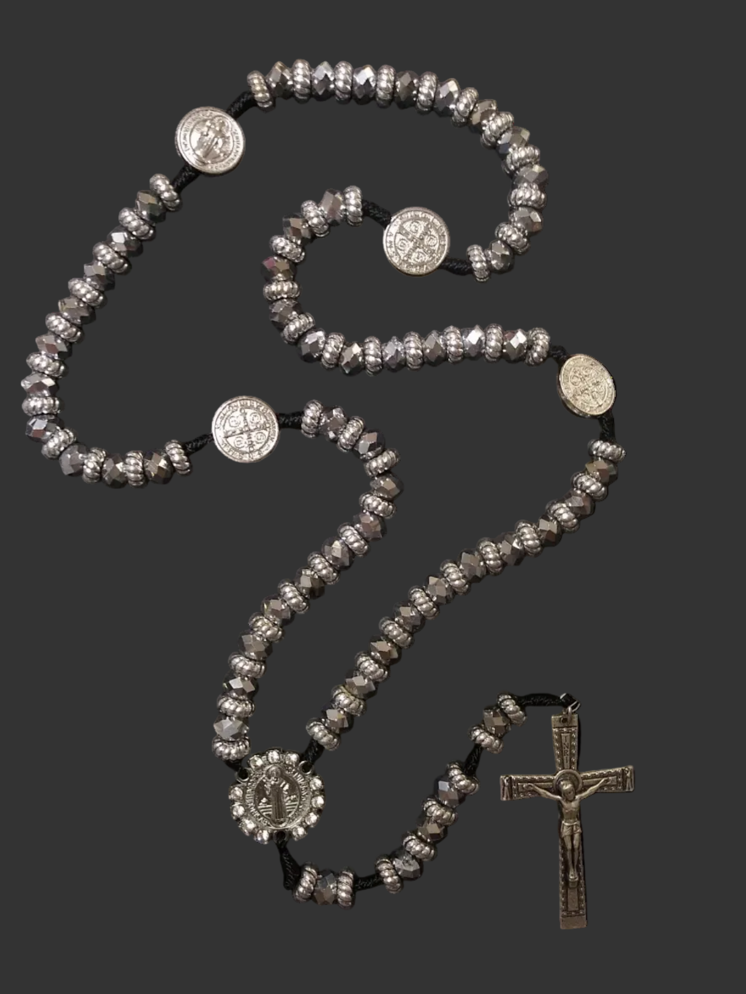 St. Benedict Rosary Silver Crystal