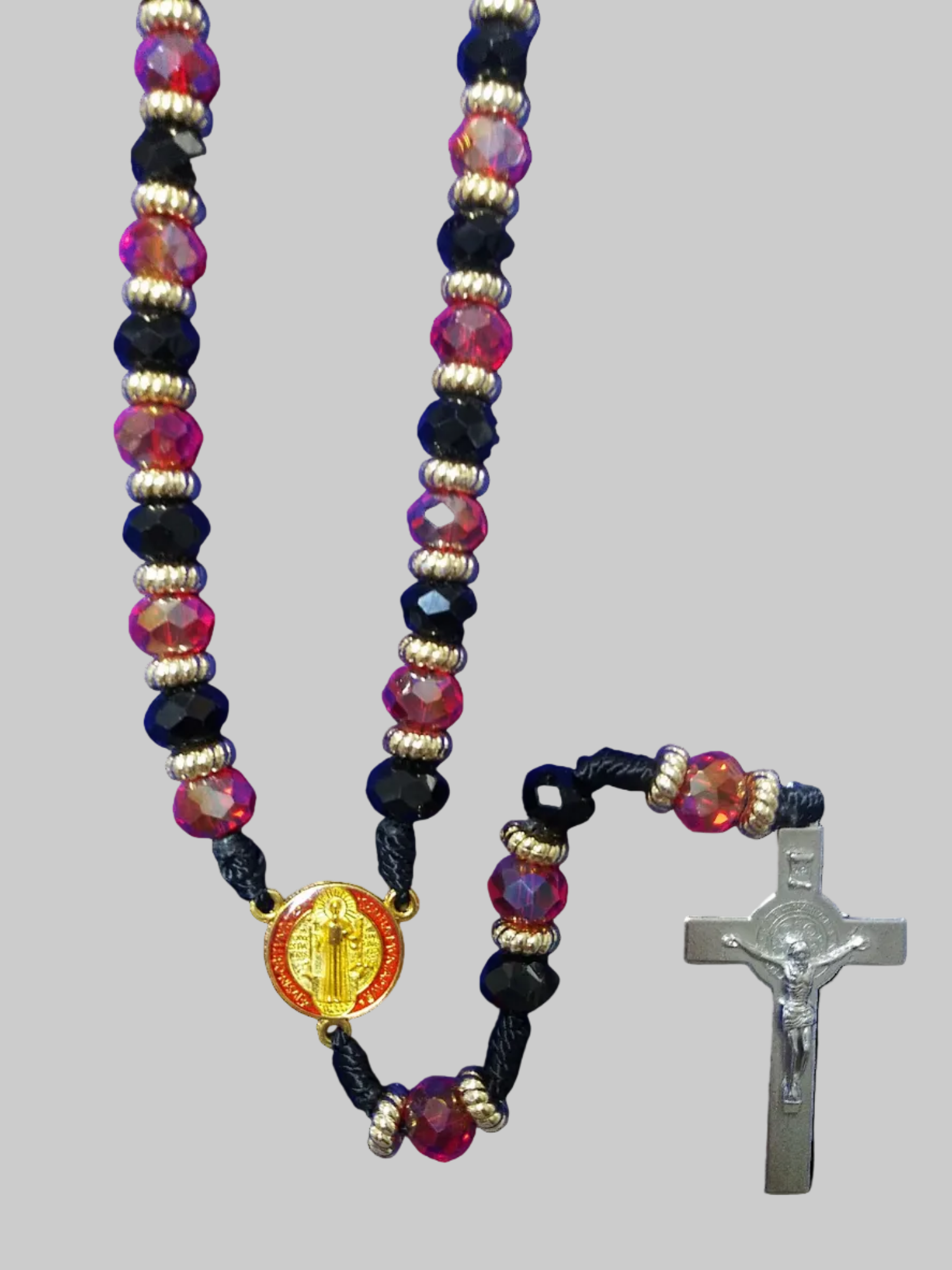 St. Benedict Crystal Rosary Black&Red&Gold
