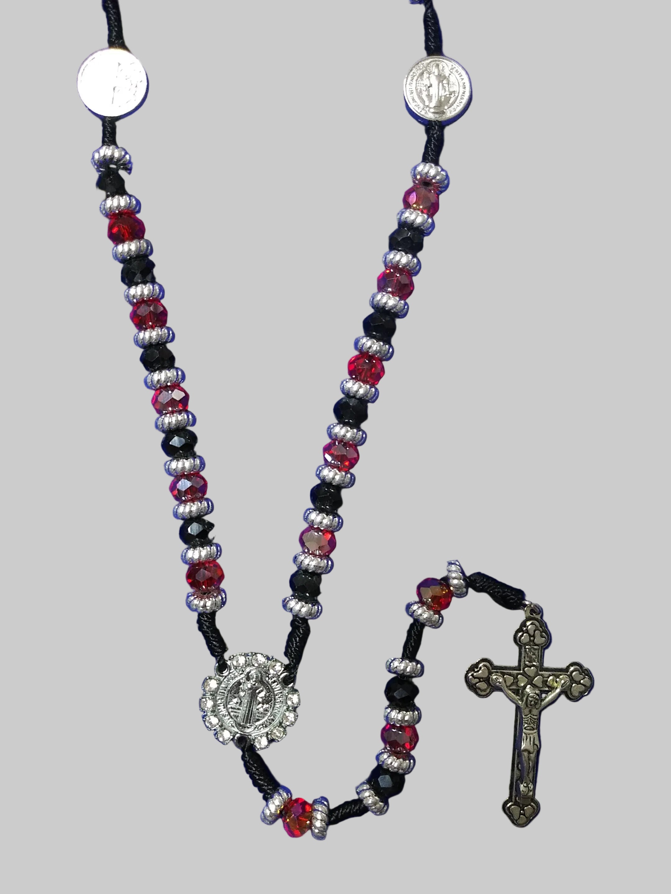 St. Benedict Crystal Rosary Black & Red & Silver