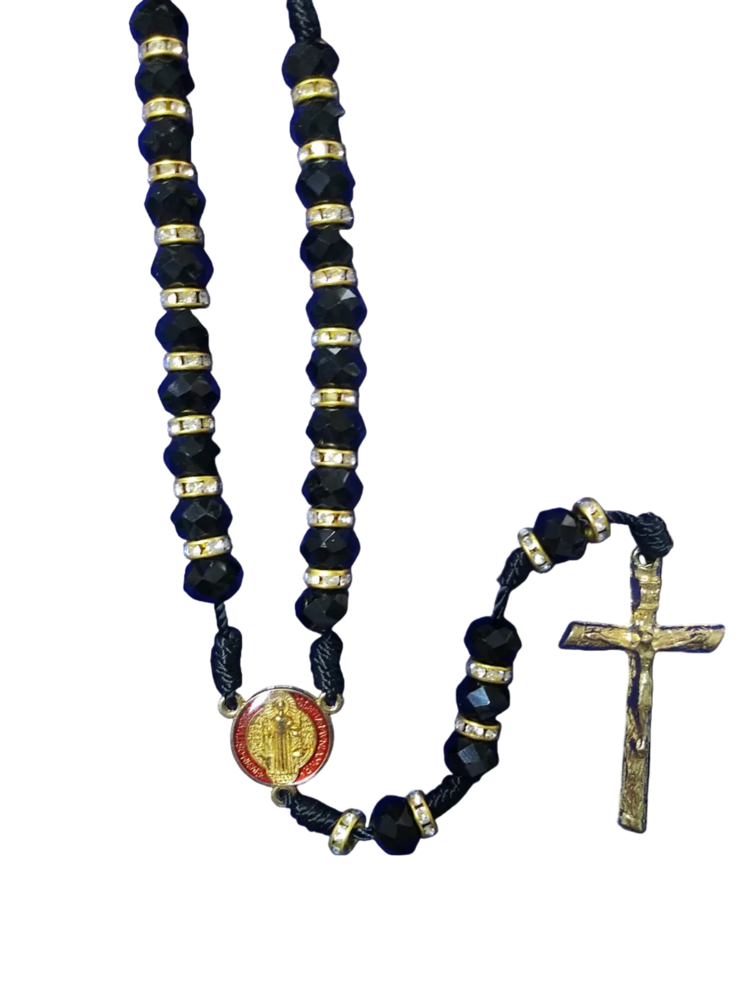 St. Benedict Crystal Rosary Black & Gold