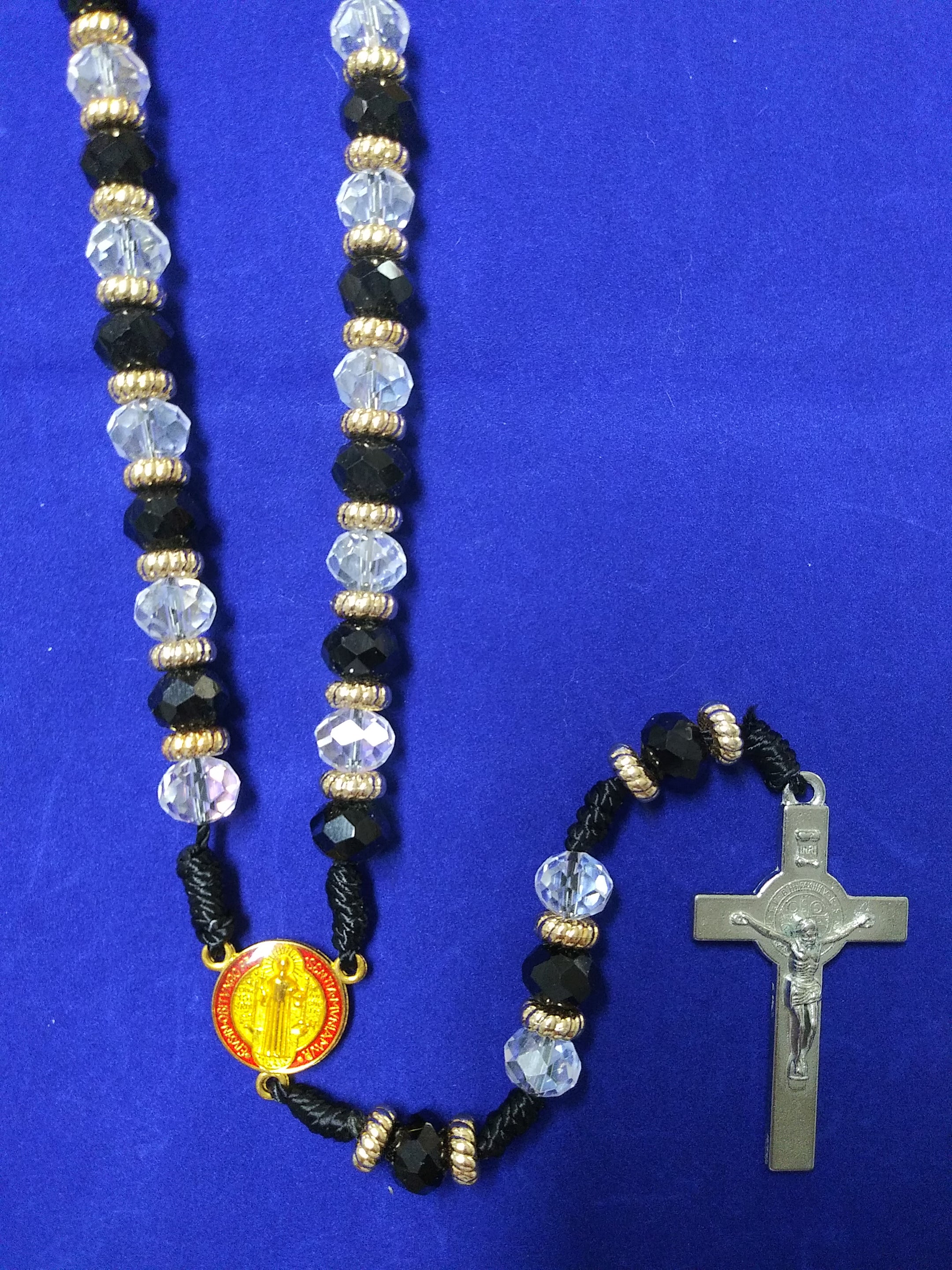 St. Benedict Crystal Rosary Black & Gold & Clear