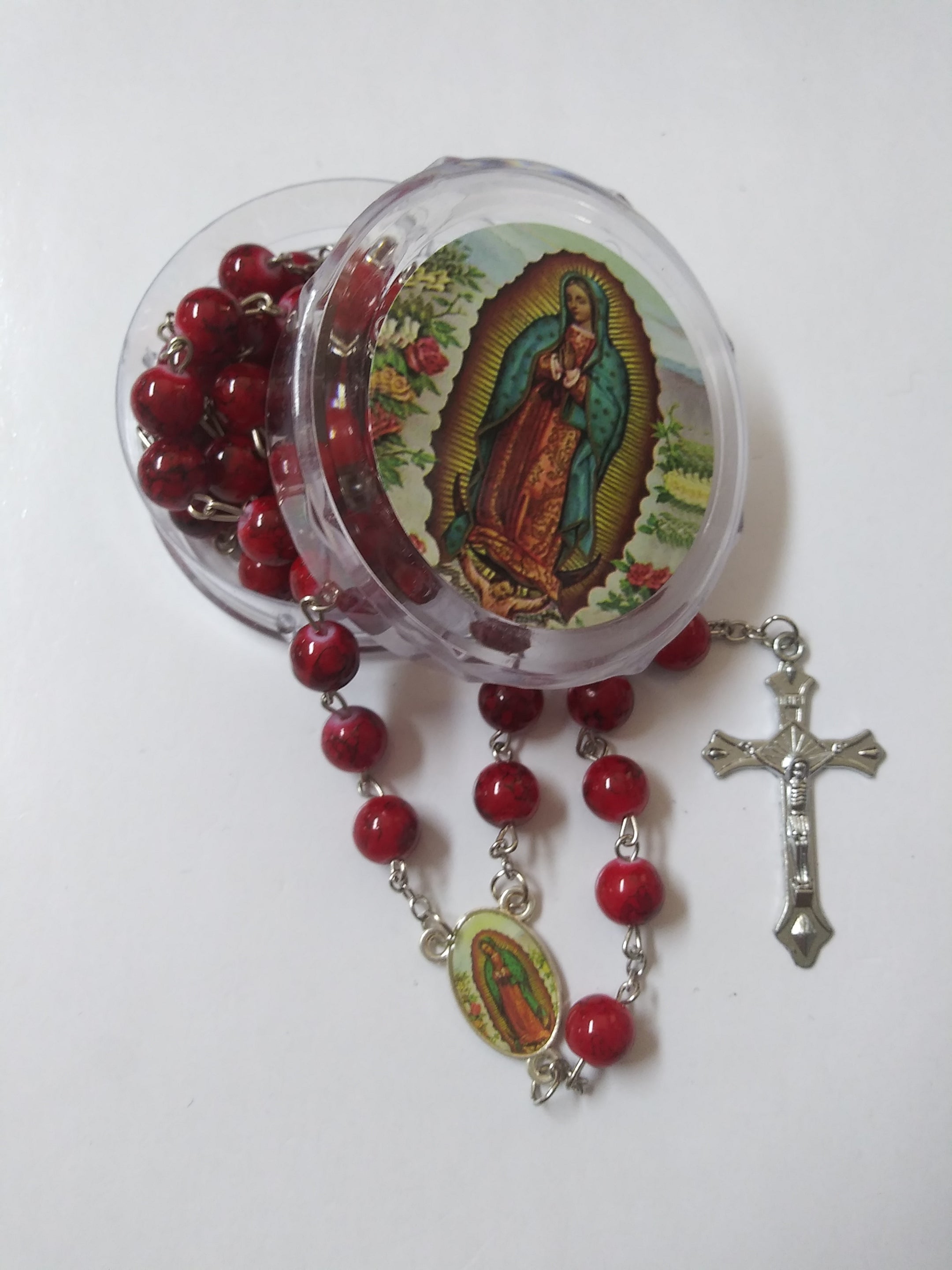 Rosary Our Lady Of Guadalupe Glass Marbled Beads