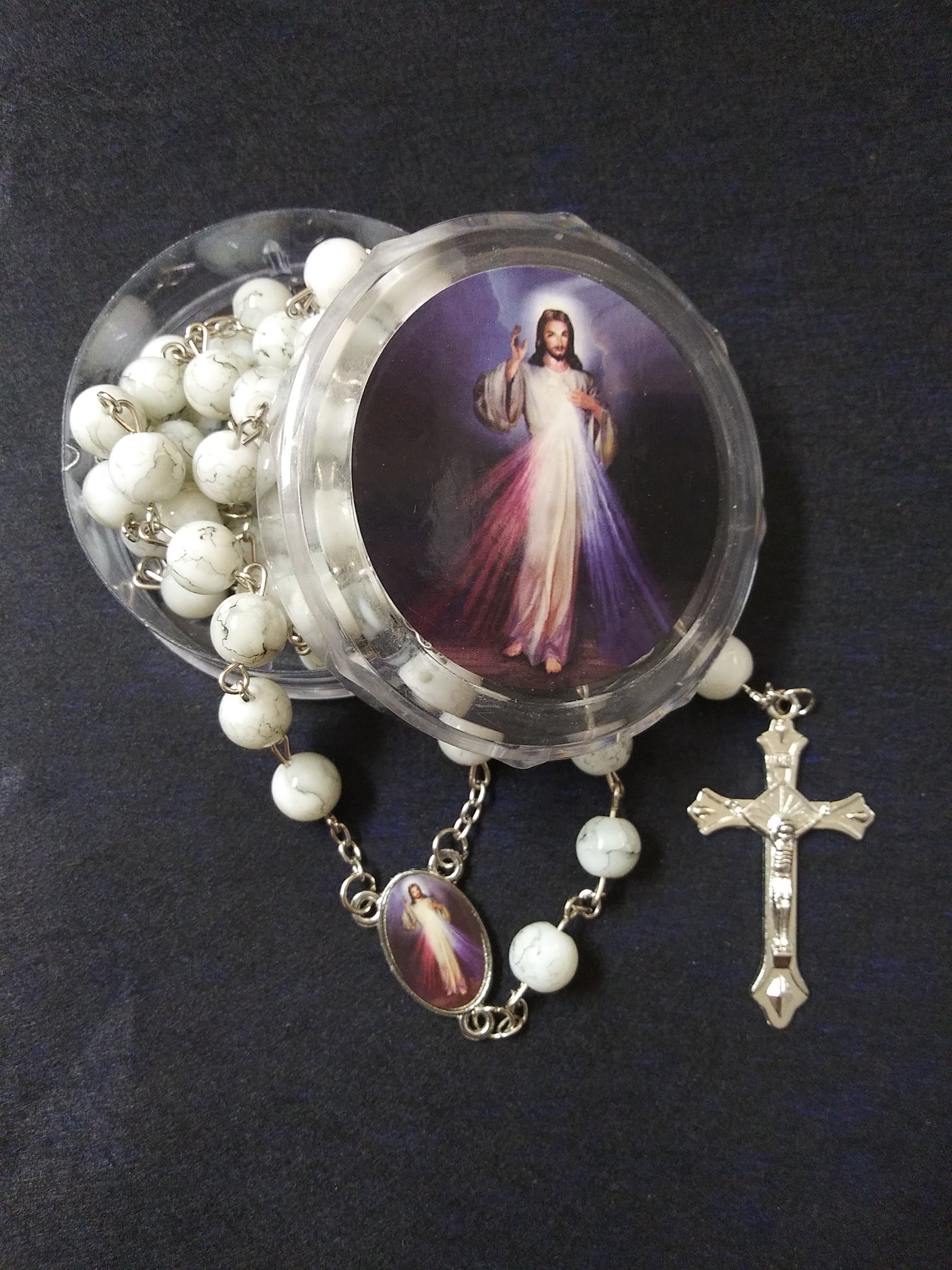 Divine Mercy White Marbled Rosary