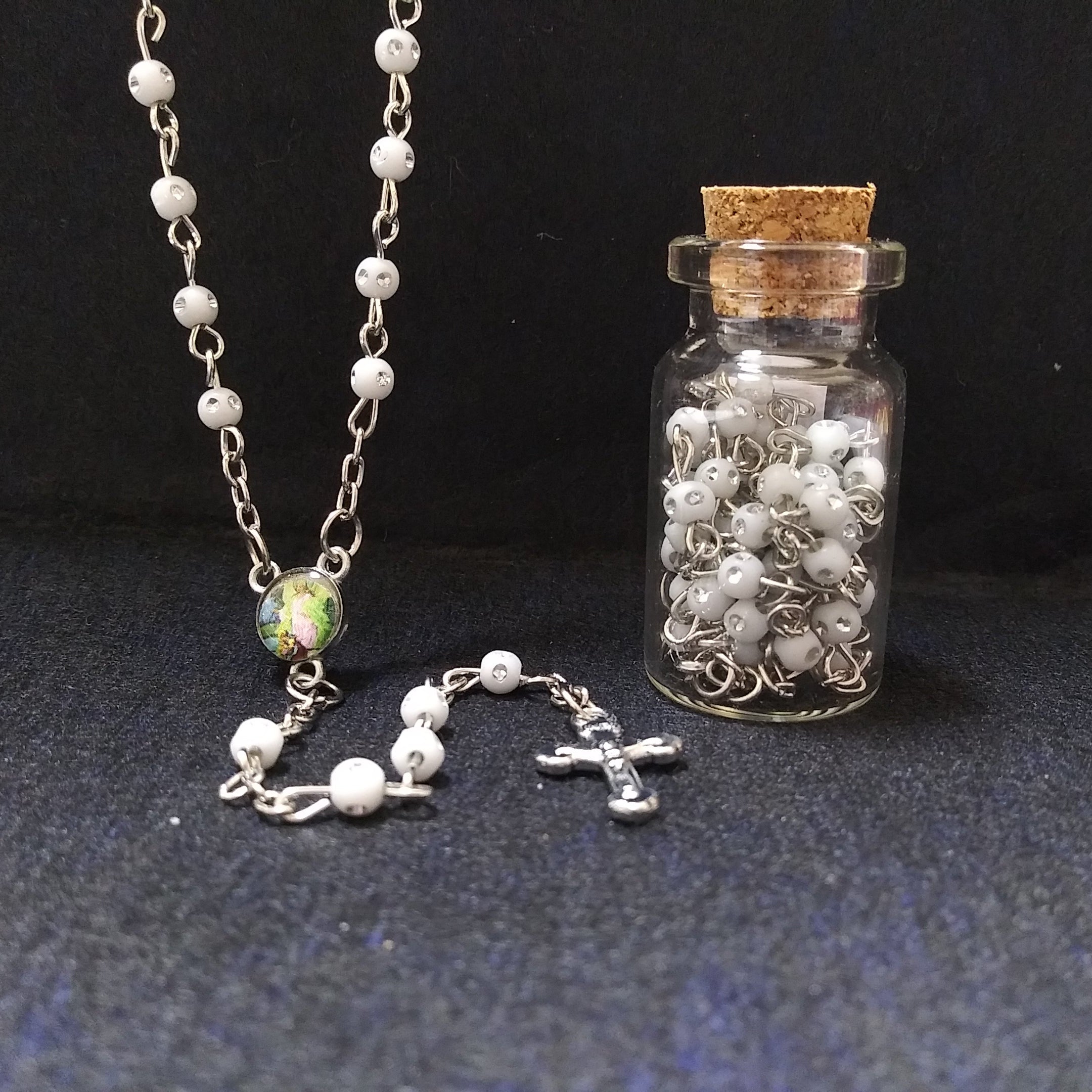 Guardian Angel Rosary In A Bottle Cork Lid