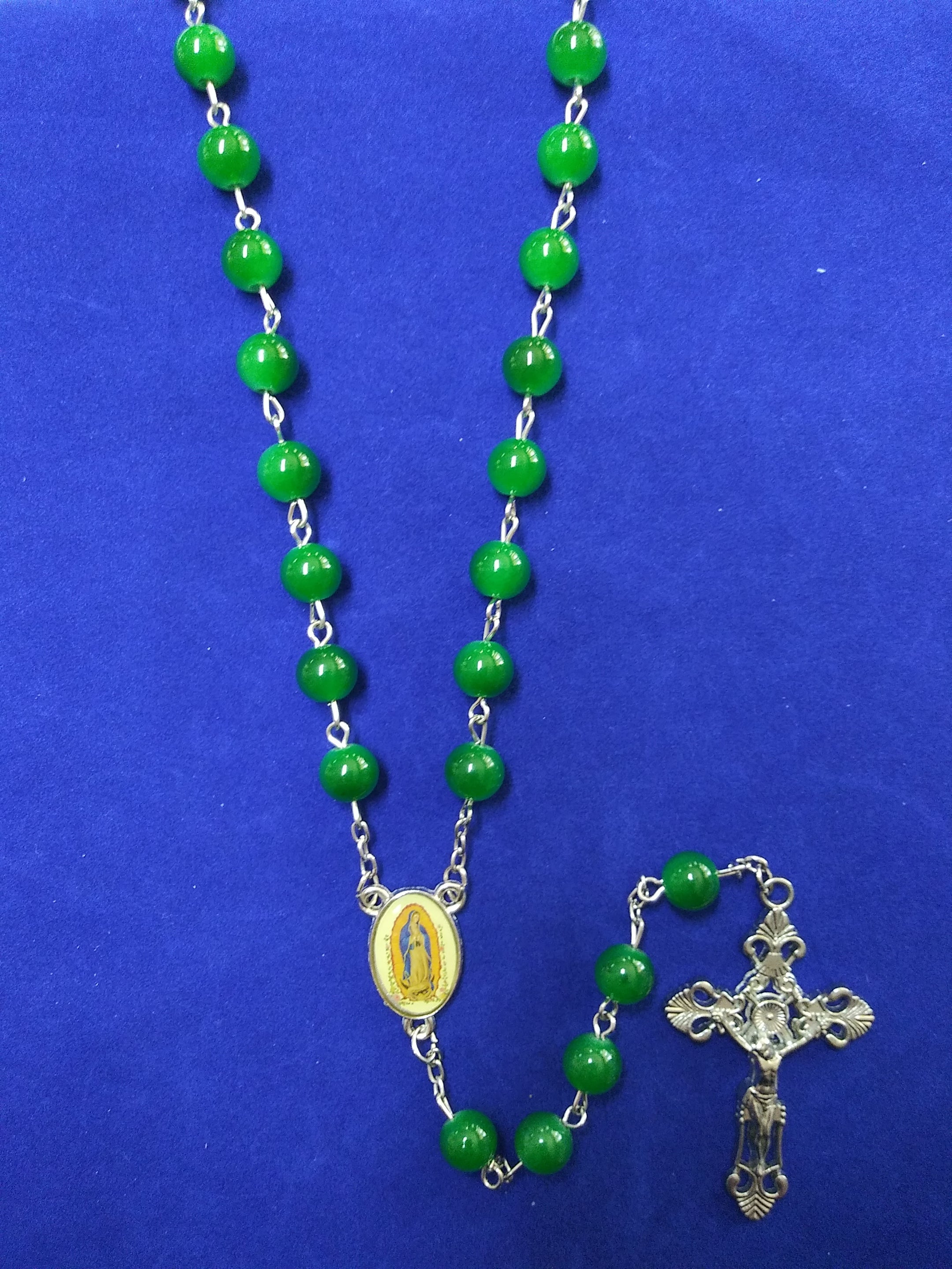 Our Lady Of Guadalupe Green Glass Bead Rosary