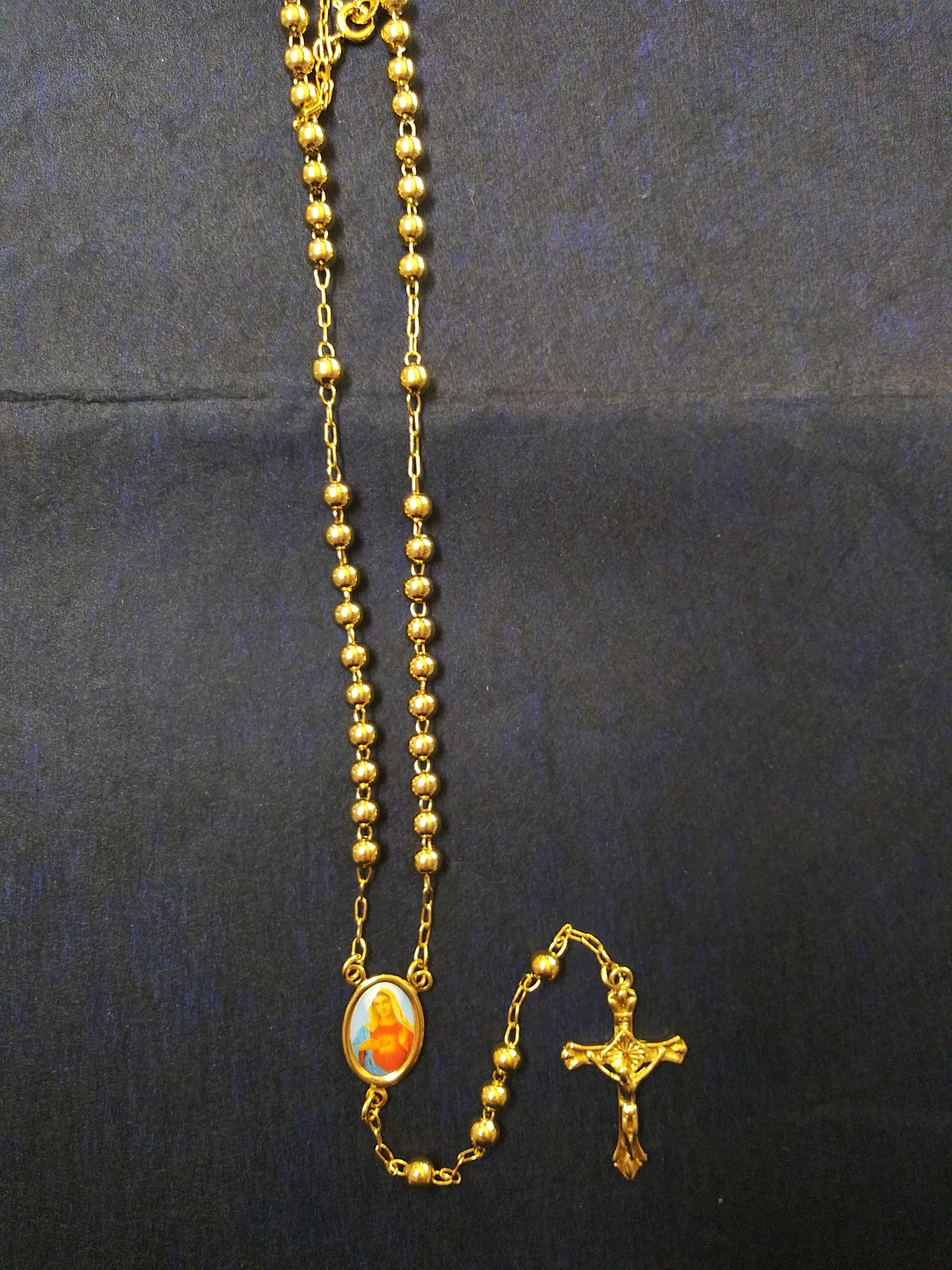 Laminated Gold Rosary Sacred Heart