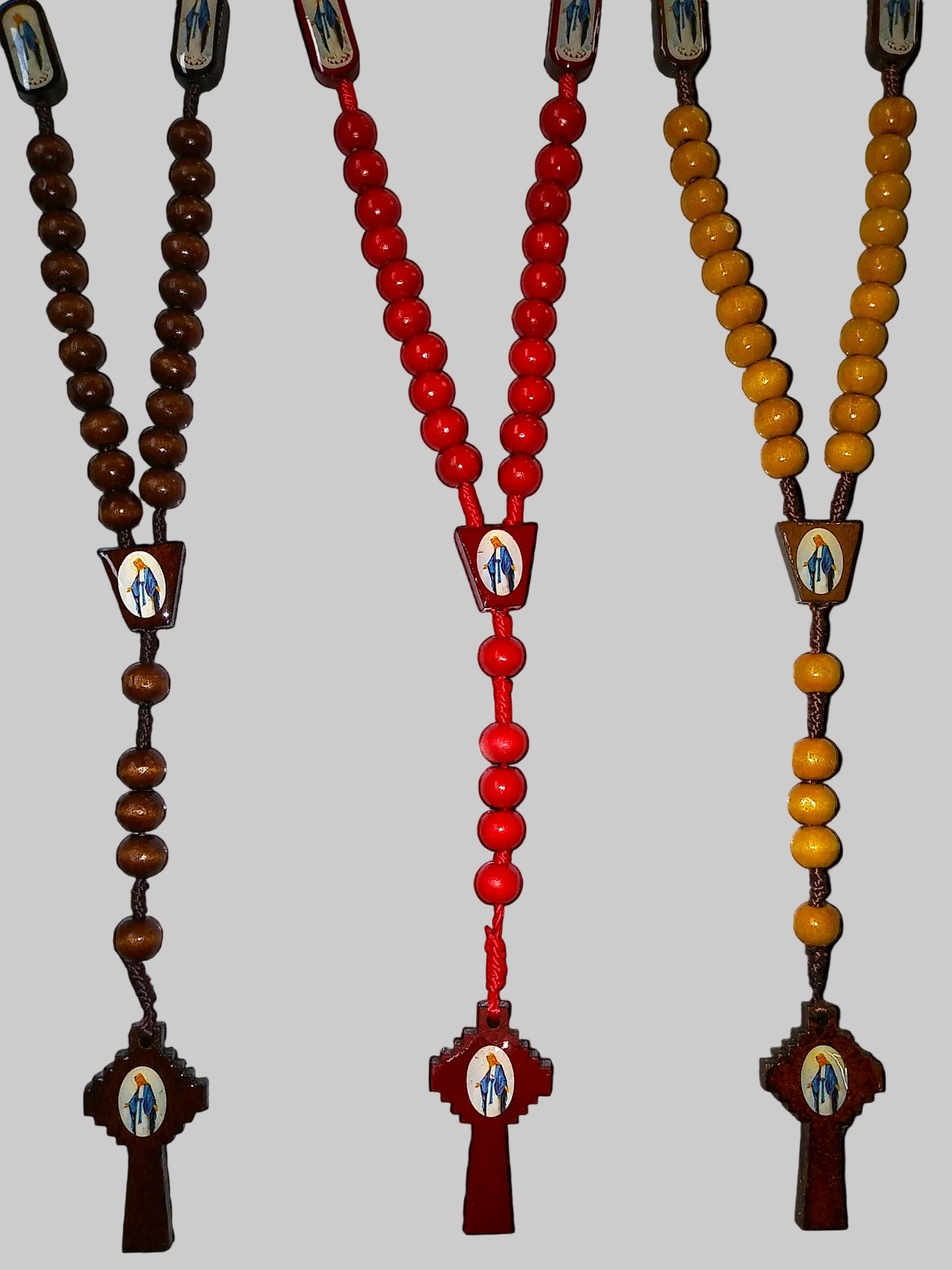 Miraculous Mary Wood Bead Rosary
