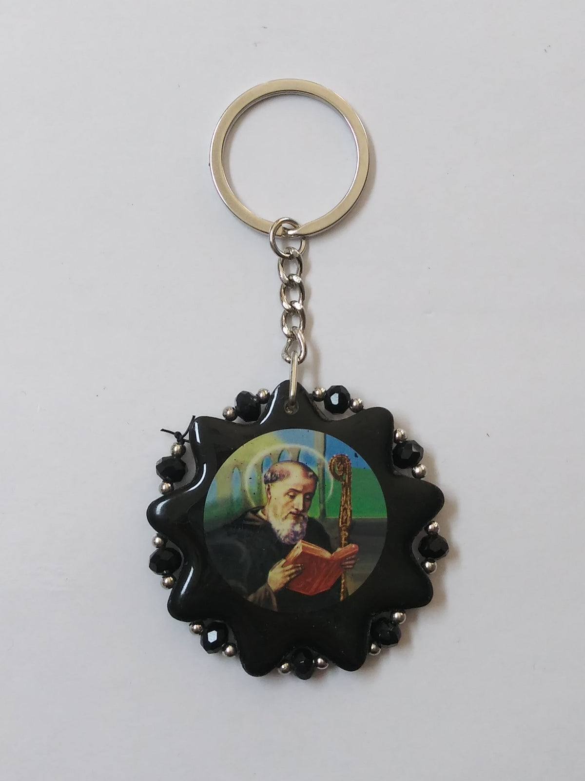 St. Benedict Wood Flower Key Chain