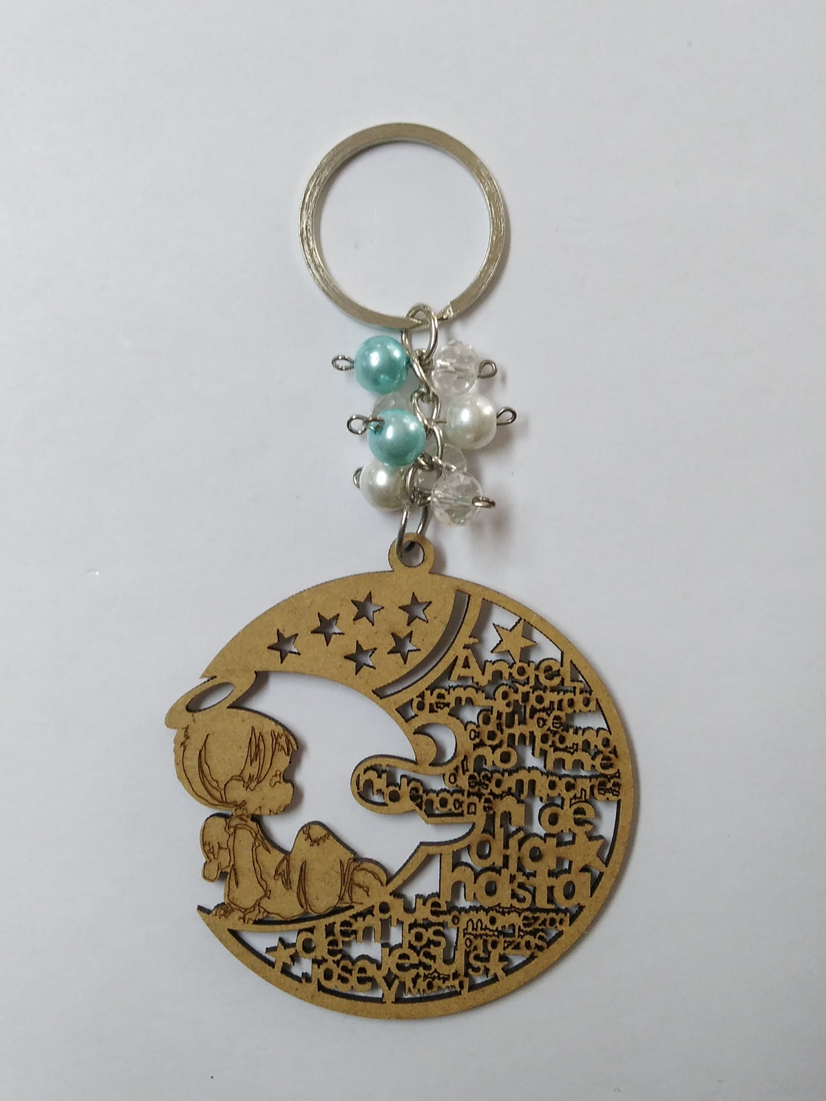 Angel De La Guarda Cut Out Wood Key Chain