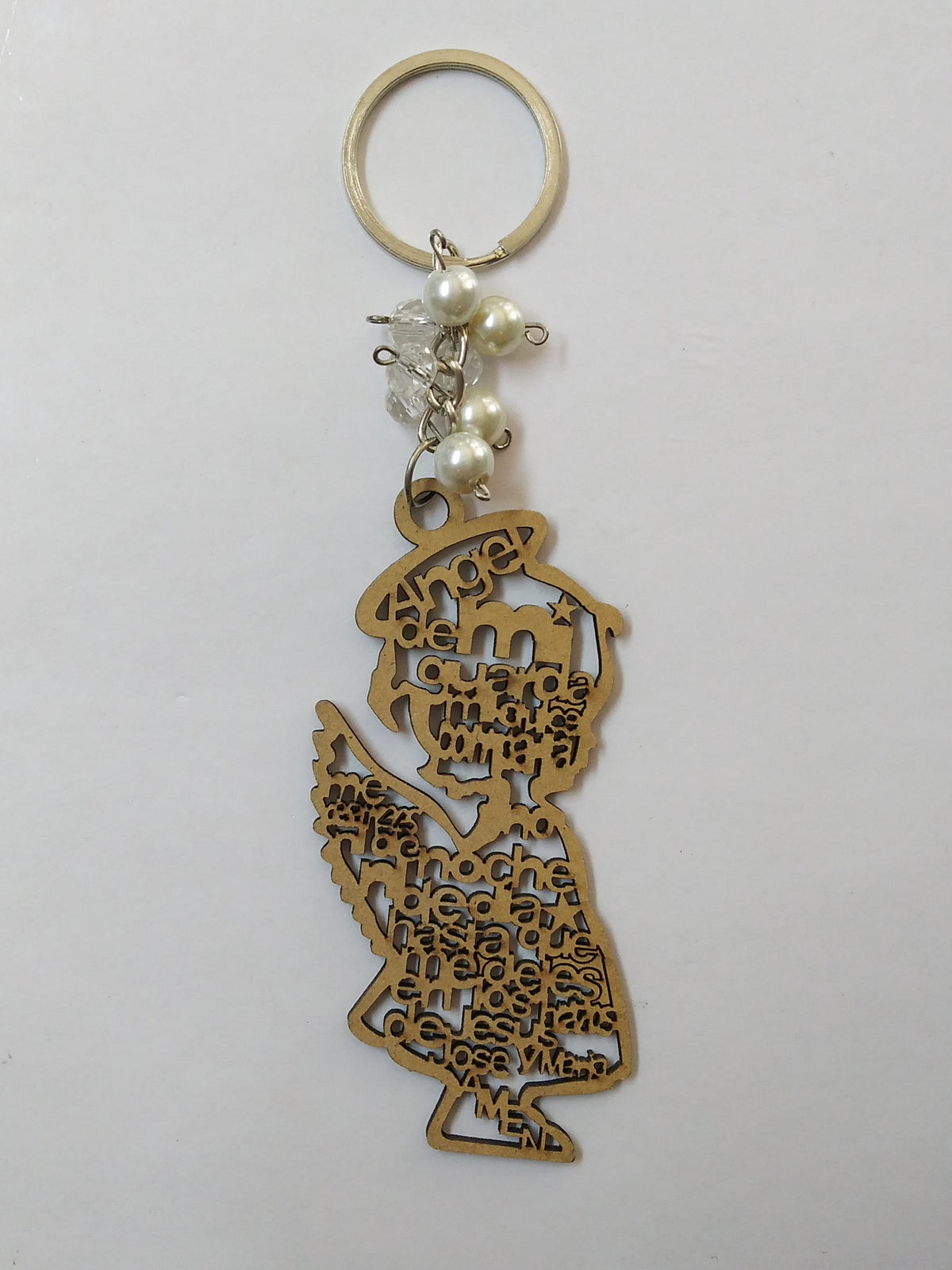 Angel De La Guarda Cut Out Wood Key Chain