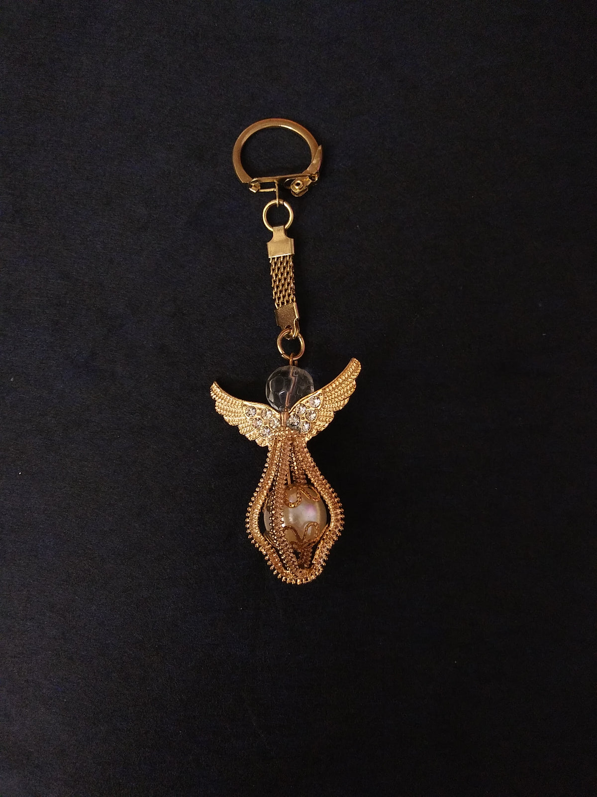 Gold Angel Pearl And Crystal Key Chain