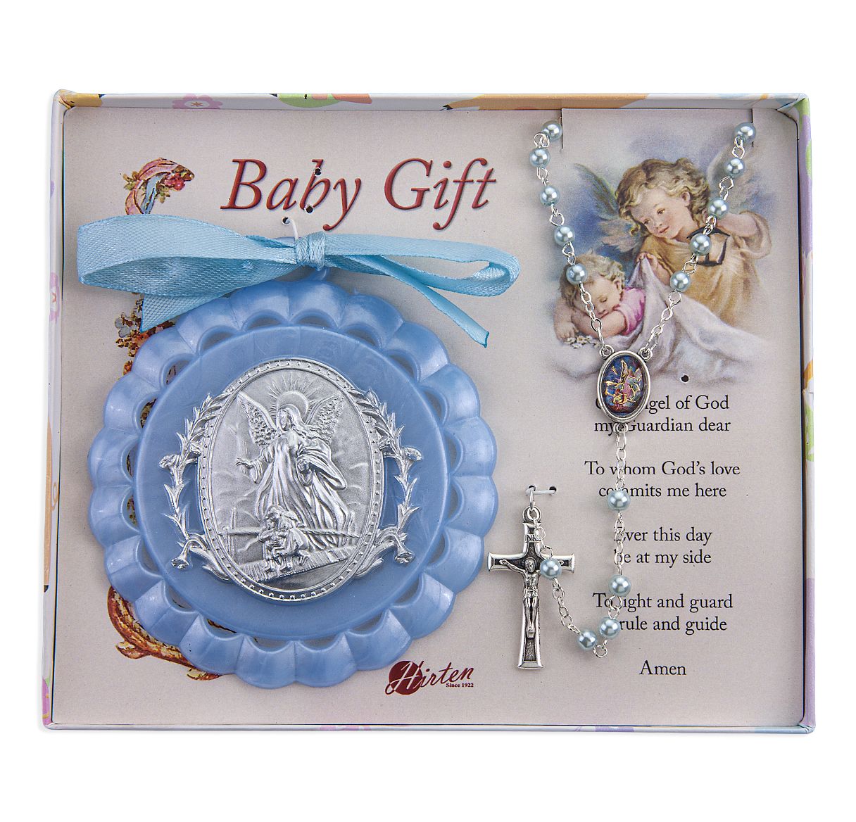 Blue Guardian Angel Crib Medal with Rosary
