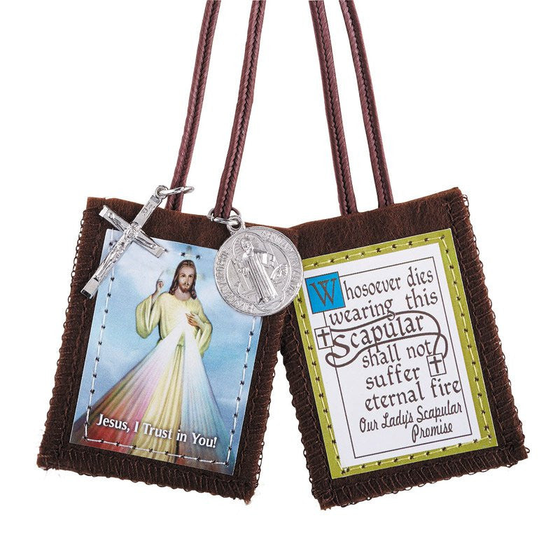 Brown Scapular - Divine Mercy Scapular with Medals
