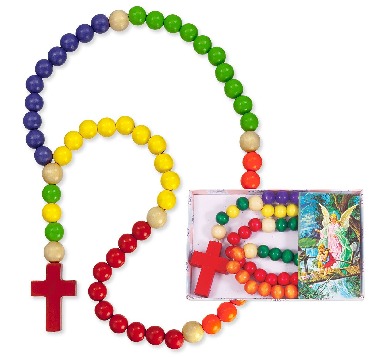 Multicolored Wooden Bead Kiddie Rosary Boxed