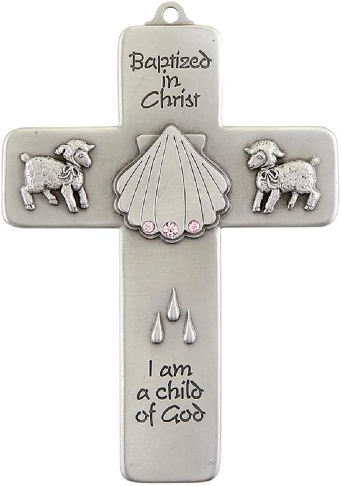 "Baptized In Christ" Pewter Cross Pink