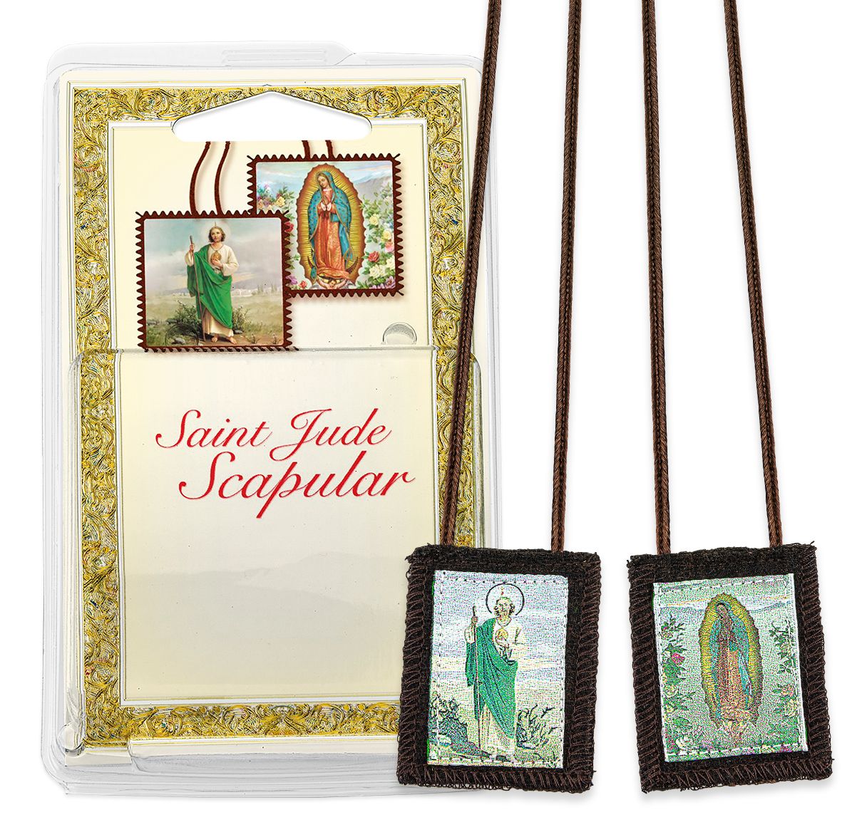 Brown Scapular - St. Jude and Our Lady of Guadalupe in Deluxe Packaging