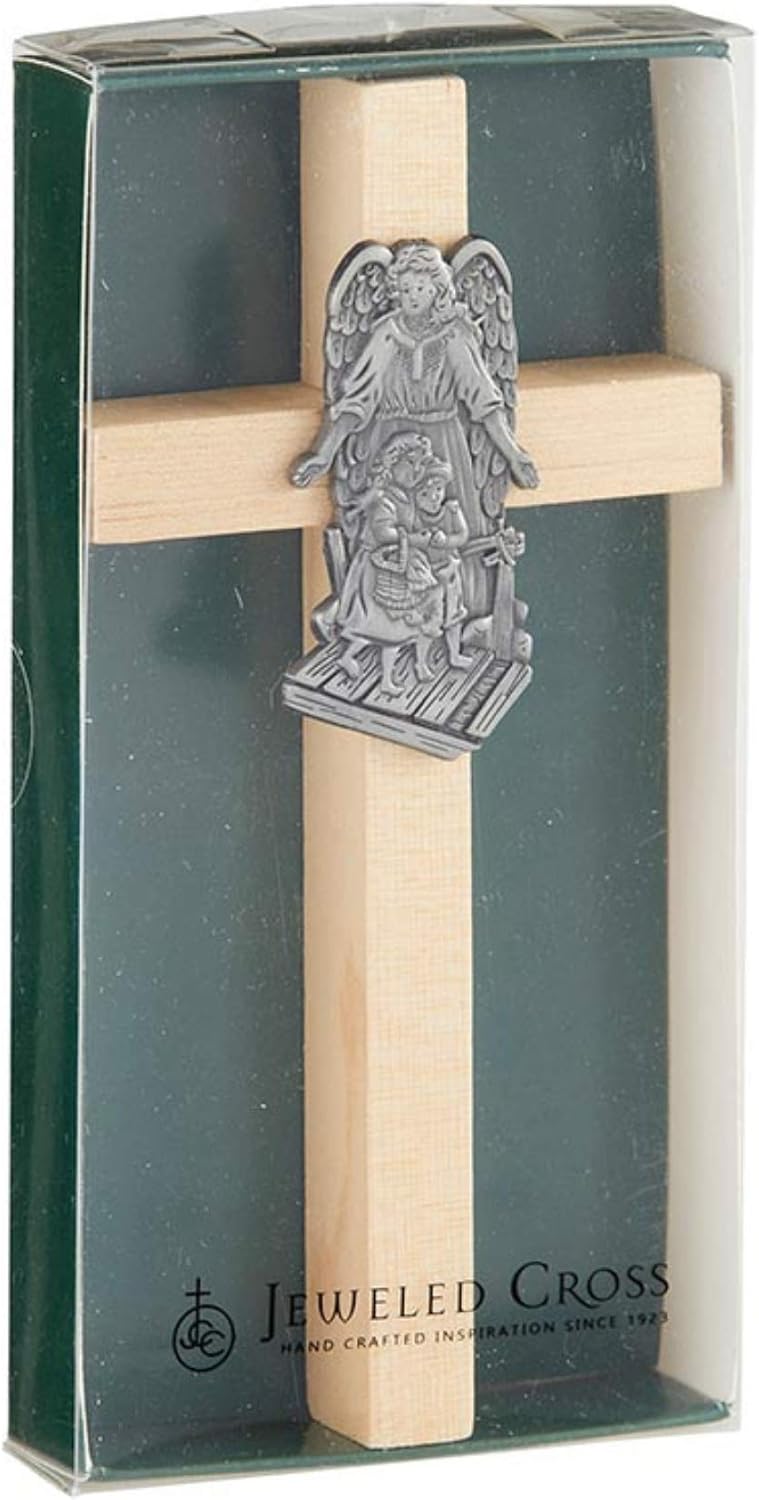Guardian Angel Oak Wall Cross