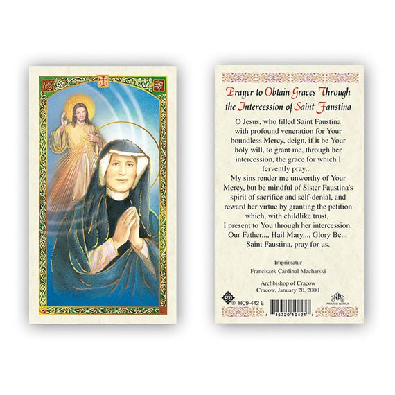 Prayer To Obtain Graces Through The Intercession Of Saint Faustina Holy Card