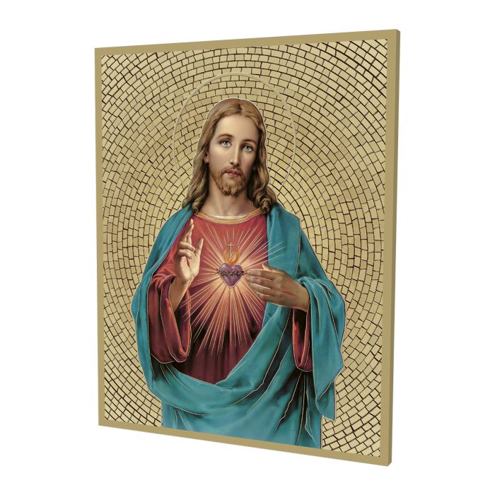 Gold Foil Mosaic Plaque of The Sacred Heart of Jesus