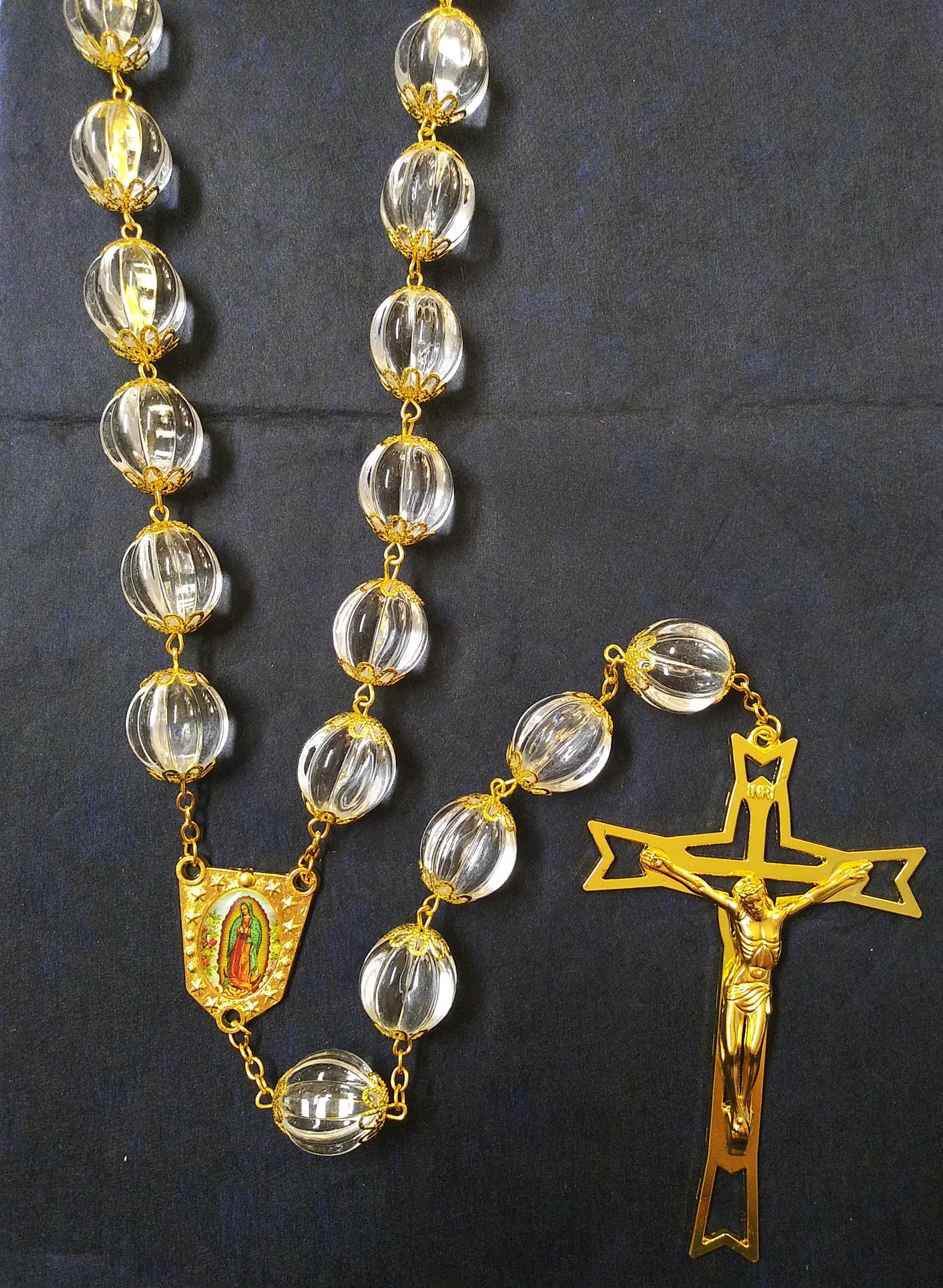 Wall Rosary - Clear Beads w/Gold Embellishment