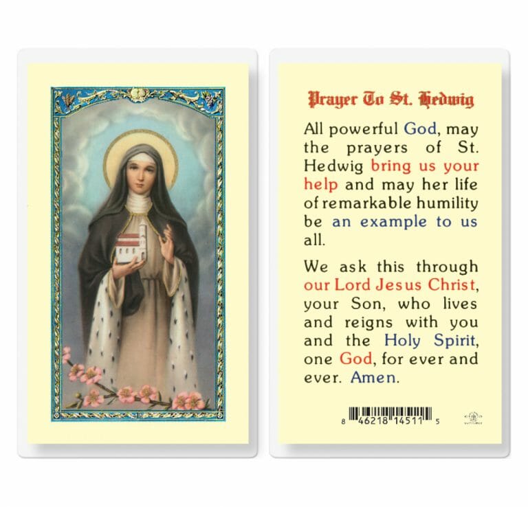 Saint Hedwig Gold-Stamped Laminated Holy Card Prayer to Saint Hedwig