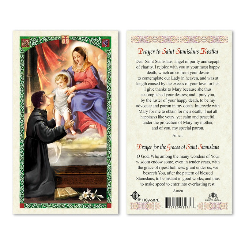 Prayer To St. Stanislaus Kotska Holy Card
