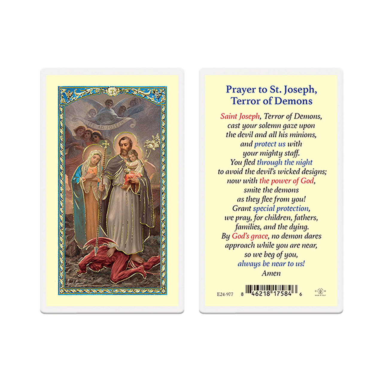 Prayer To St. Joseph, Terror Of Demons Holy Card
