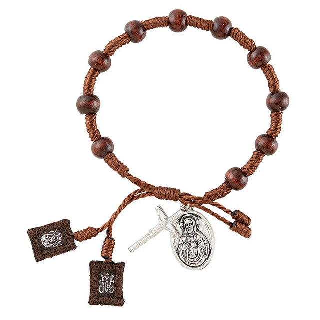 Brown Scapular Adjustable Bracelet with Medals