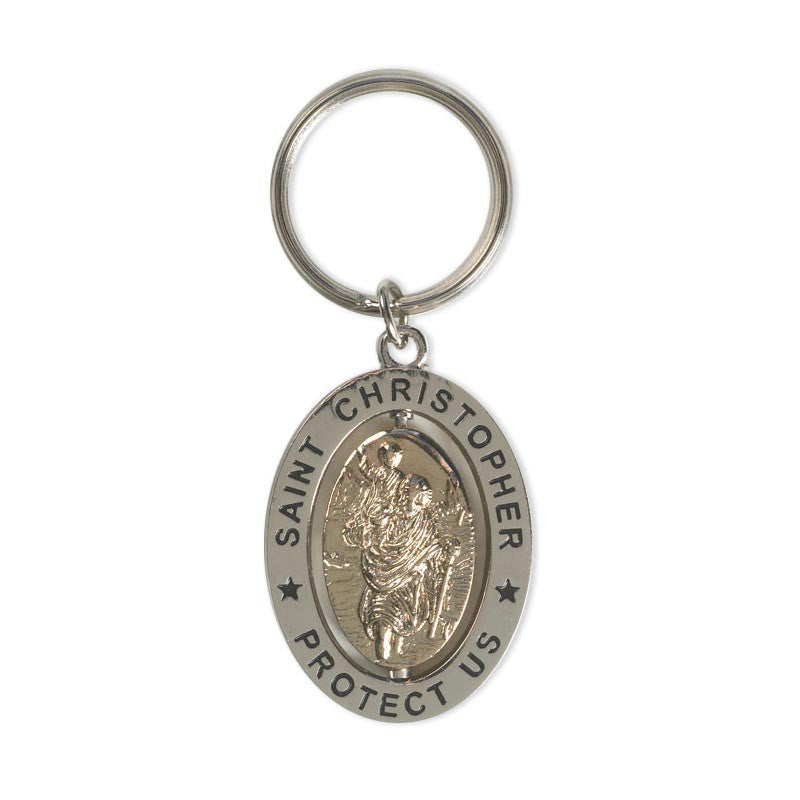 Two-Tone St. Christopher Revolving Key Ring