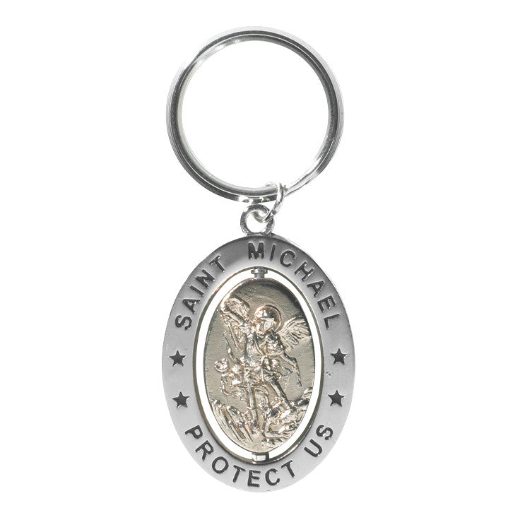 Two-Tone St. Michael Revolving Key Ring