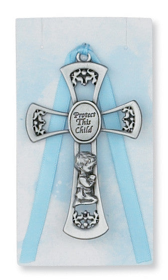 Crib Cross Blue Boy "Protect This Child"