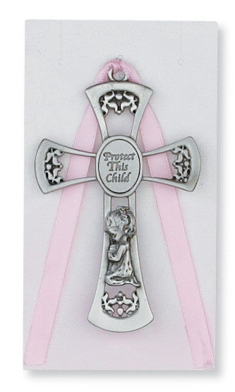 Crib Cross Pink Girl "Protect This Child"