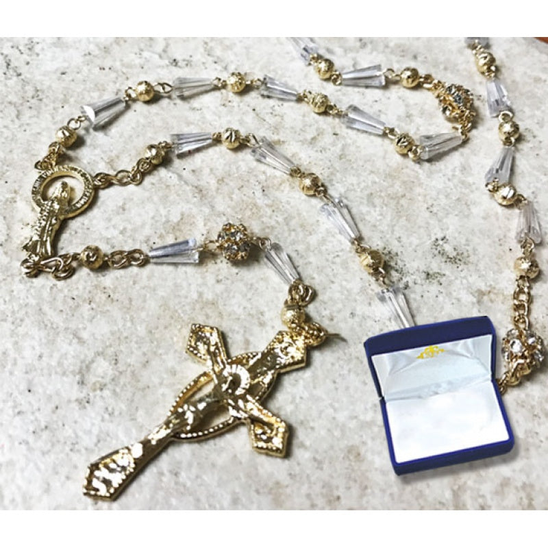 Gold Rosary With Clear Beads