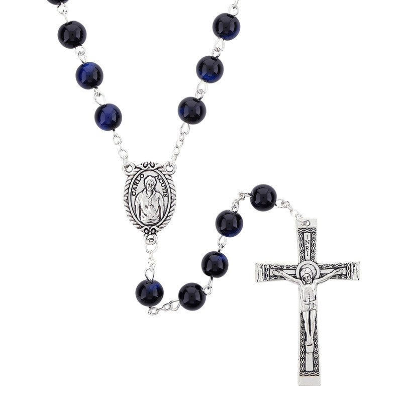 St. Carlo Acutis Blue Imitation Agate Rosary