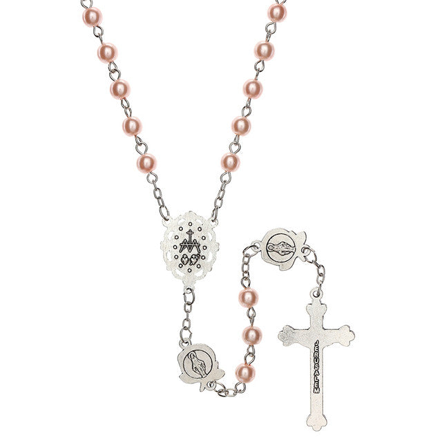 Our Lady of the Miraculous Rose Pink Pearl Rosary