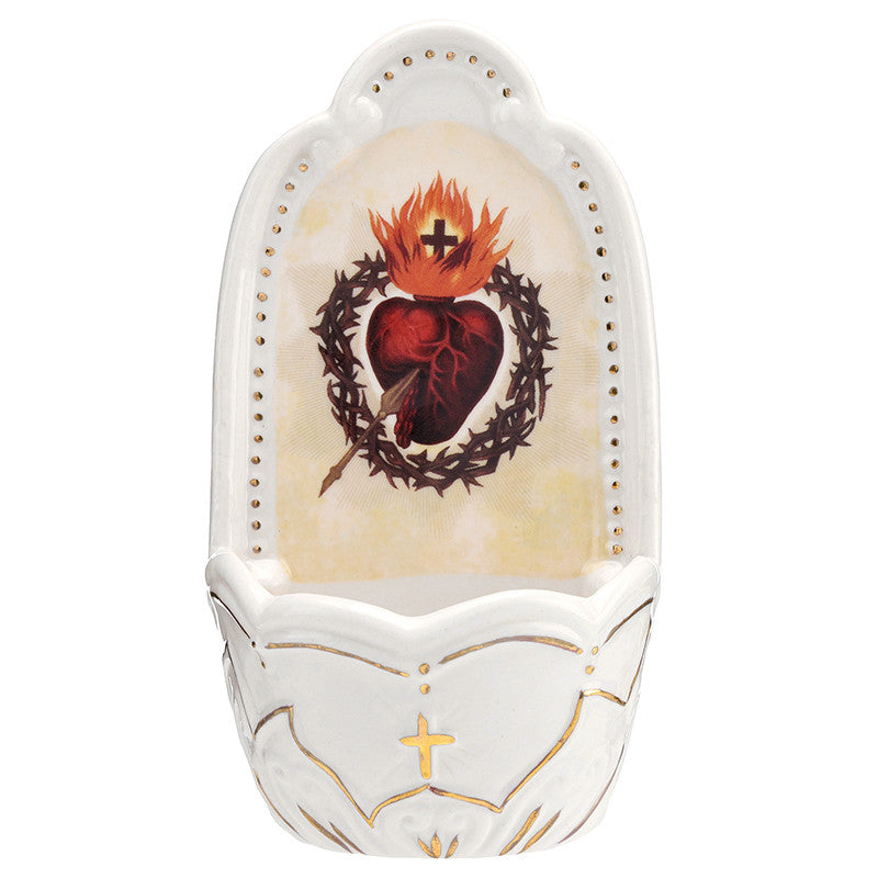 Sacred Heart Porcelain Holy Water Font