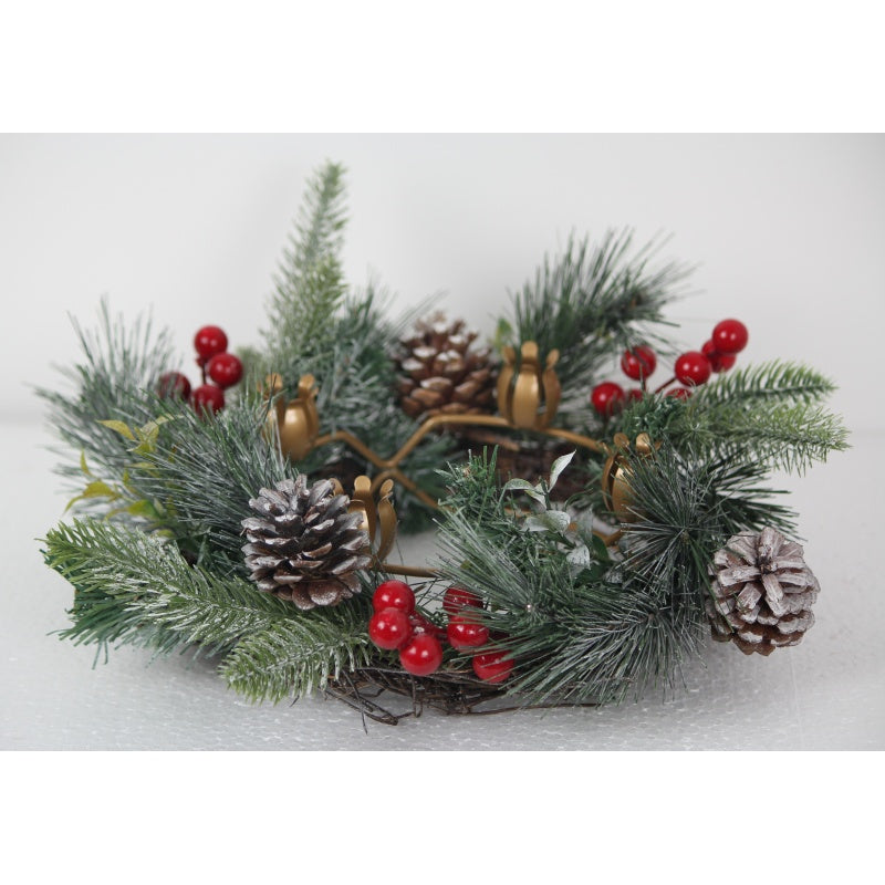 Christmas Decorative Wreath W/ Metal Candle Holder